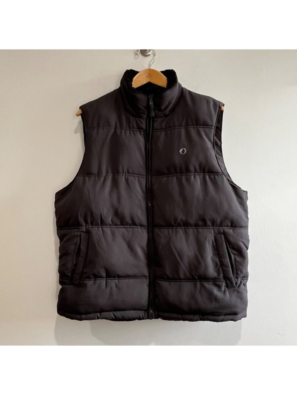 The American Outdoorsman Puffer Vest Mens L Black Fleece Collar Full Zip